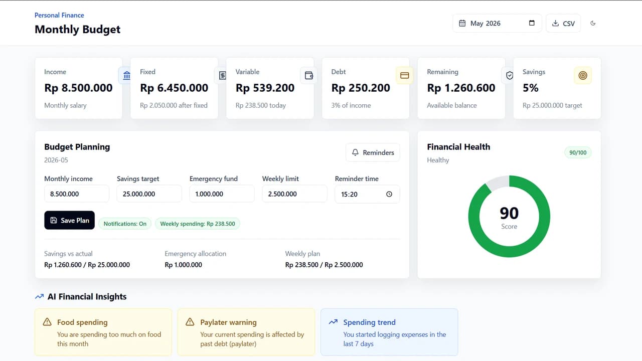Full-Stack Product Personal Finance Management Application interface preview
