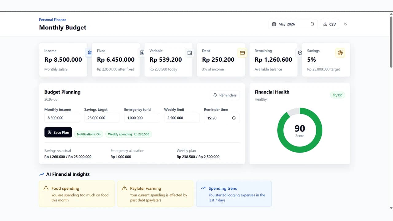 Full-Stack Product Personal Finance Management Application interface capture